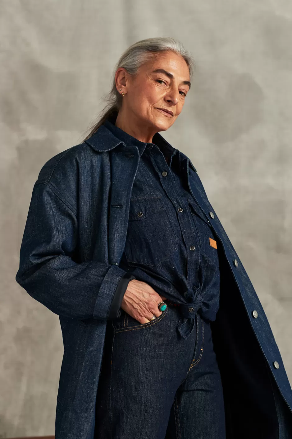 Donna Roy Rogers Cappotto Vintage 60 70th Denim Rinse