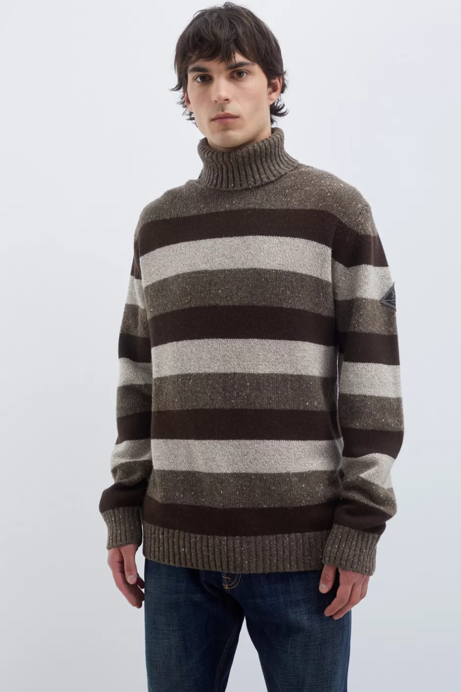 Uomo Roy Rogers Dolcevita Multistripe In Lana E Cashmere