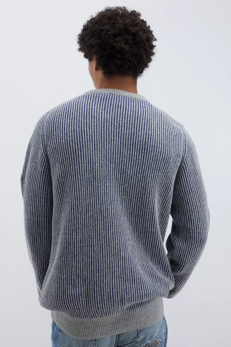 Uomo Roy Rogers Maglia Girocollo In Lana E Cashmere Bicolor