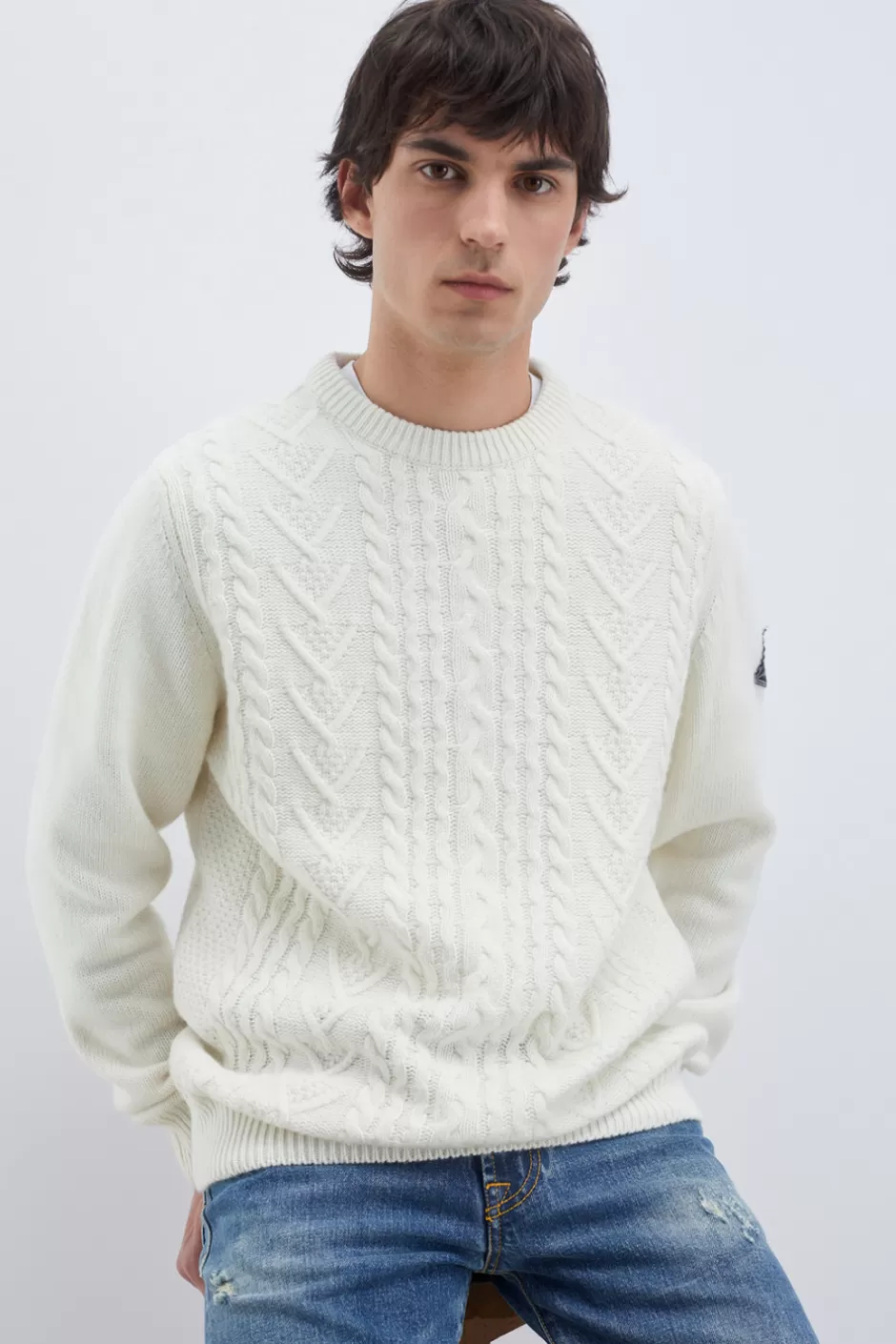 Uomo Roy Rogers Maglia Girocollo In Lana E Cashmere Fisherman