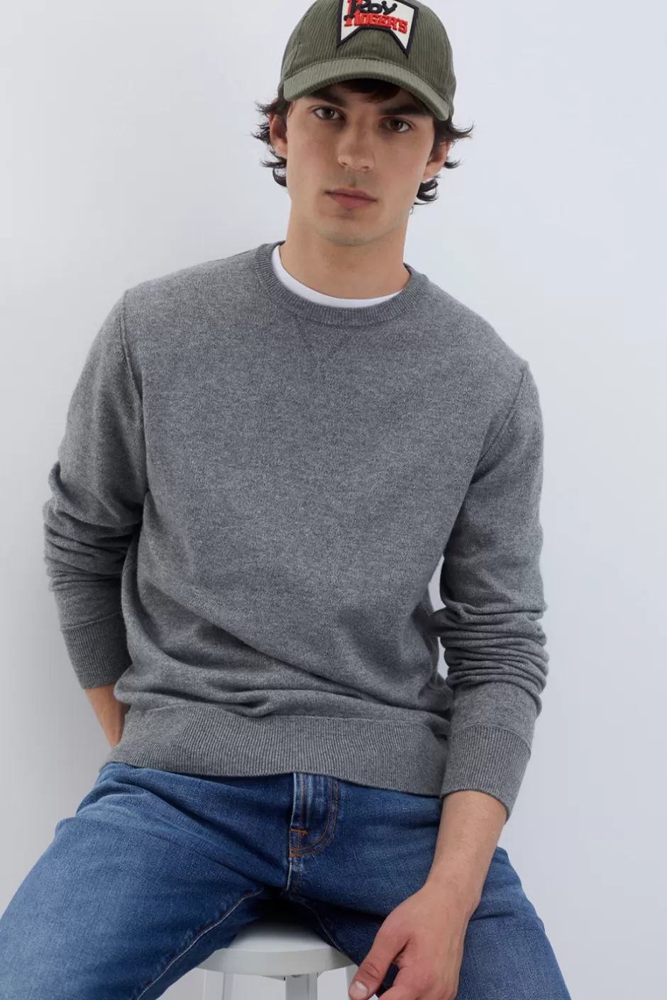 Uomo Roy Rogers Maglia Girocollo Raw Edge In Lana E Cashmere